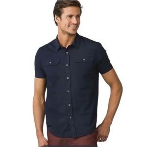PrAna Cayman Nautical Blue Short Sleeve Causal Button Front Shirt Men's XS